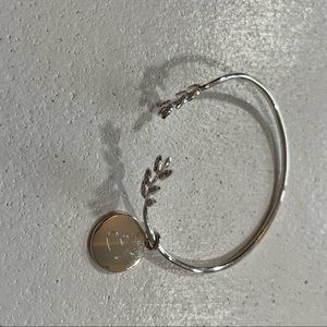 Silver Leaf Branch Letter "E" Charm Bracelet Fancy Elegant